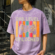 Gamer Dad Level Unlocked Vintage Washed T-Shirt in Purple