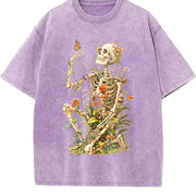 Botanical Skeleton Vintage Washed T-Shirt in Purple