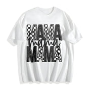 Checker & Faux Glitter 'Mama' Cotton T-Shirt in White