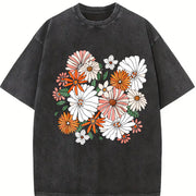 Boho Chic Wildflower Floral vintage washed oversized T-shirt in Black