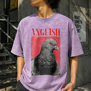 Anguish Bird Retro Vintage Washed T-Shirt in Purple