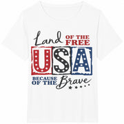 USA Land of the Free Racerback V-neck Cotton T-Shirt in White