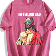 I'm Telling Dad Jesus with Beer Vintage Washed T-Shirt in Red
