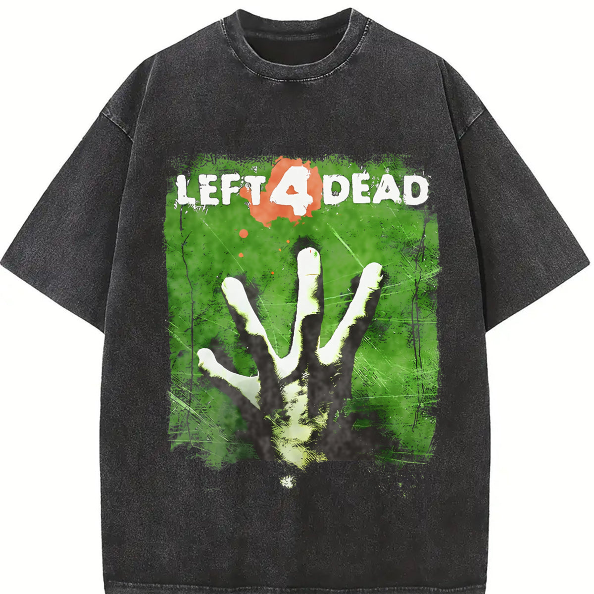 Left 4 Dead New 2008 Grunge Y2K Tapout Affliction Emo Goth Vintage Washed T-Shirt in Black