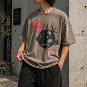 No Squares Retro Street Distressed Vintage Washed T-Shirt in Brown