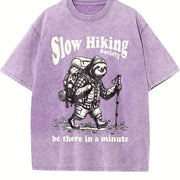 Slow Hiking Society Sloth Hiker Vintage Washed T-Shirt in Purple