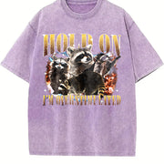 Hold on I Am Overstimulated Vintage Washed T-Shirt in Purple