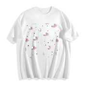Retro American Flag Blouse Cotton T-Shirt in White