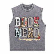 Book Nerd Retro Bookish Lover Retro for Booktok Librarian Vintage Washed Tank Top in Gray