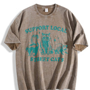 Support Your Local Street Cats Vintage Washed T-Shirt in Brown