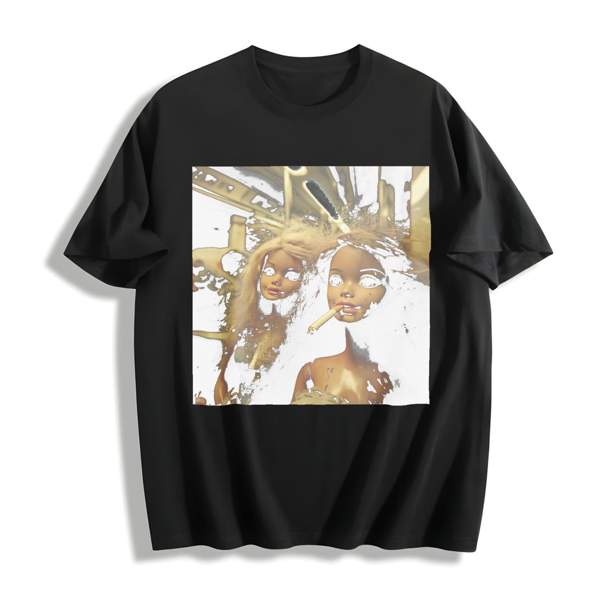 Smoking Dolls Cotton T-Shirt in Black