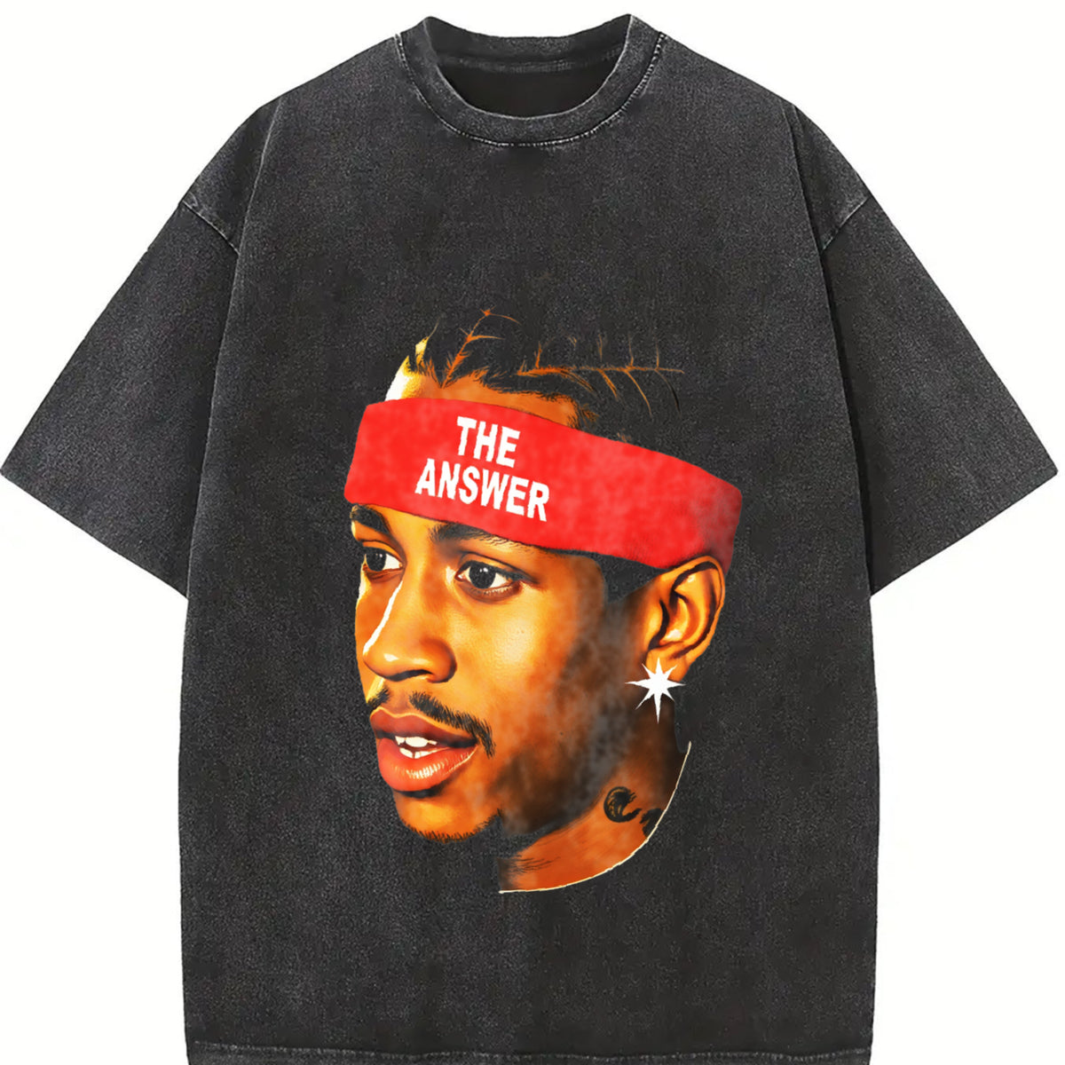 Allen Iverson Retro 90s Styled Ball Fan Basketball Legend vintage washed oversized T-shirt in Black