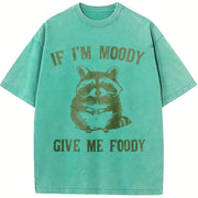 If I'm Moody Give Me Foody Raccoon vintage washed oversized T-shirt in Blue