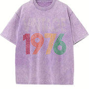 50th Birthday 1976 Vintage Washed T-Shirt in Purple