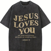 Jesus Loves You Jesus Christian Classic vintage washed oversized T-shirt in Black