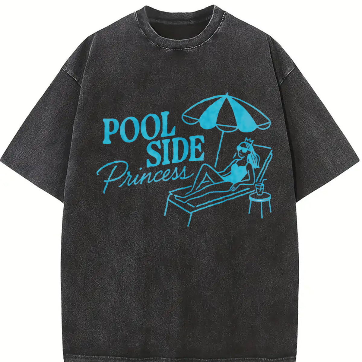 POOL SIDE Princess Vintage Washed T-Shirt in Black