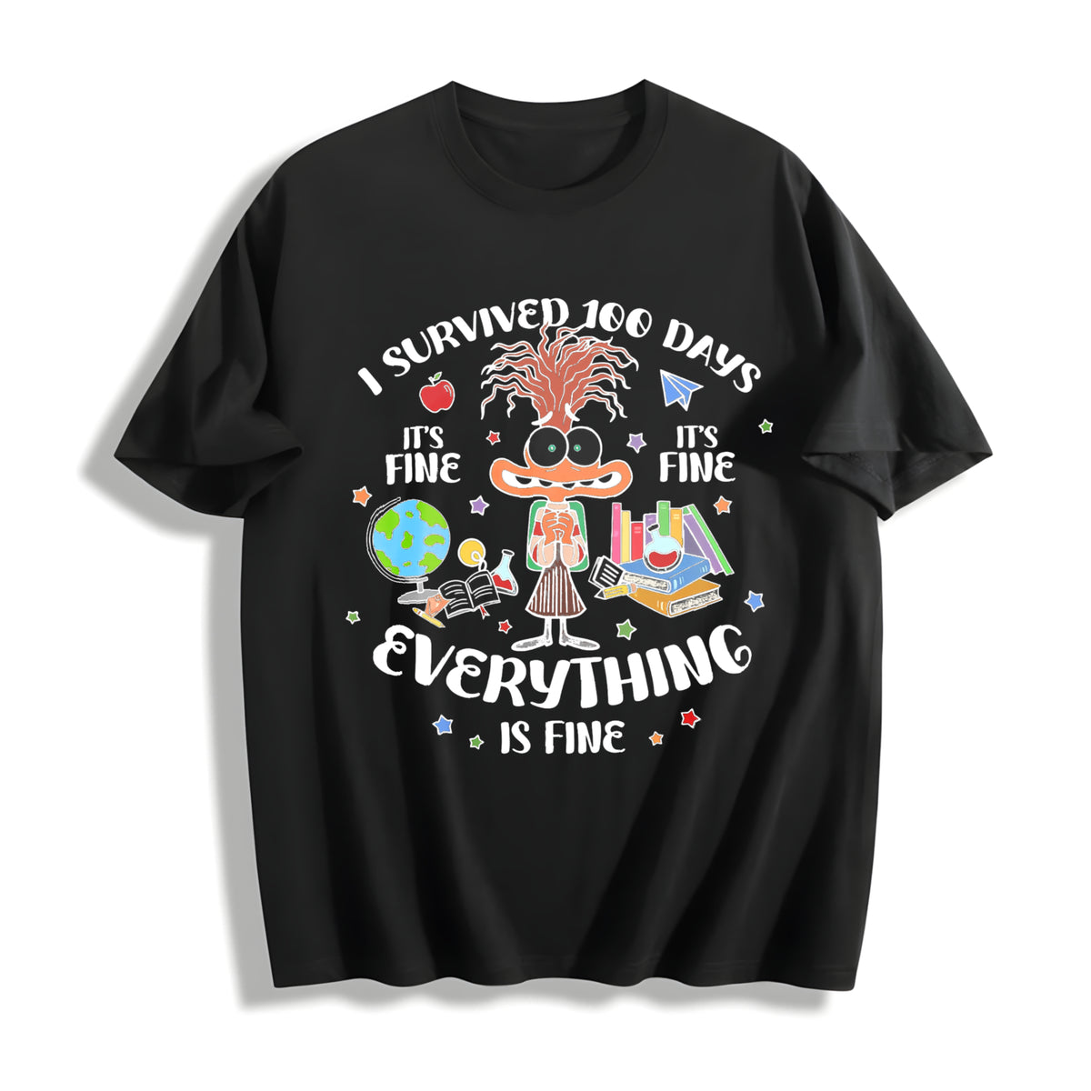 I Survived 100 Days Cotton T-Shirt in Black