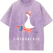Fourth of July Firequacker Goose USA Patriotic vintage washed oversized T-shirt in Purple