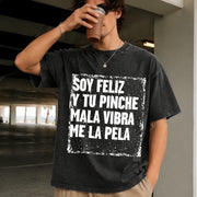 Soy Feliz Mexican Humor Quote Vintage Washed T-Shirt in Black