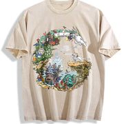 Studio Ghibli Anime Underwear vintage washed oversized T-shirt in Beige