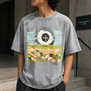 Christian Easter He Is Risen Vintage Washed T-Shirt in Gray