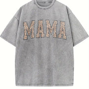 Leopard Mama Mothers Day Mom vintage washed oversized T-shirt in Gray