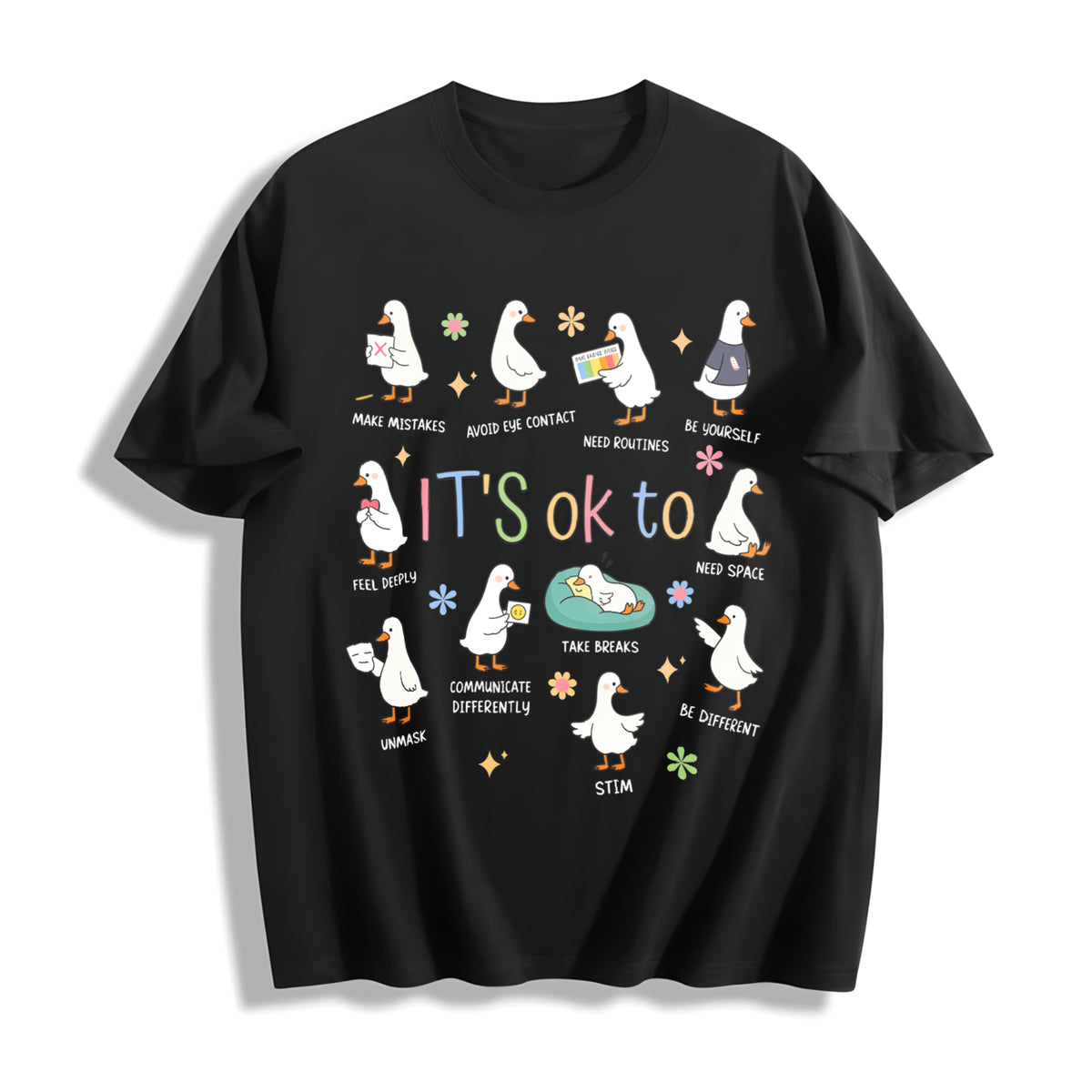 It’s Ok to Be Different Autism Goose Cotton T-Shirt in Black