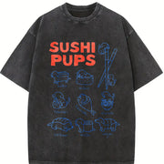 Sushi Pups Dachshund Vintage Washed T-Shirt in Black