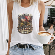 Land of the Free Because of the Brave Women's Color Cotton Tank Top in White