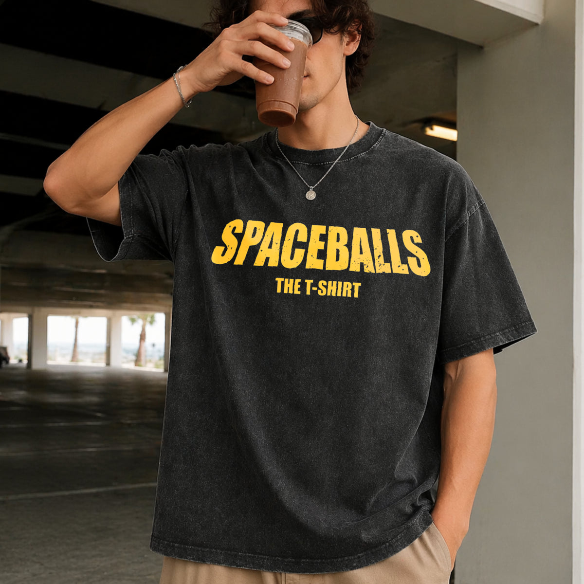 Spaceballs Movie Retro Vintage Washed T-Shirt in Black