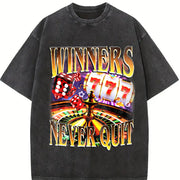 Winners Never Quit Gambling Bootleg Vintage Washed T-Shirt in Black