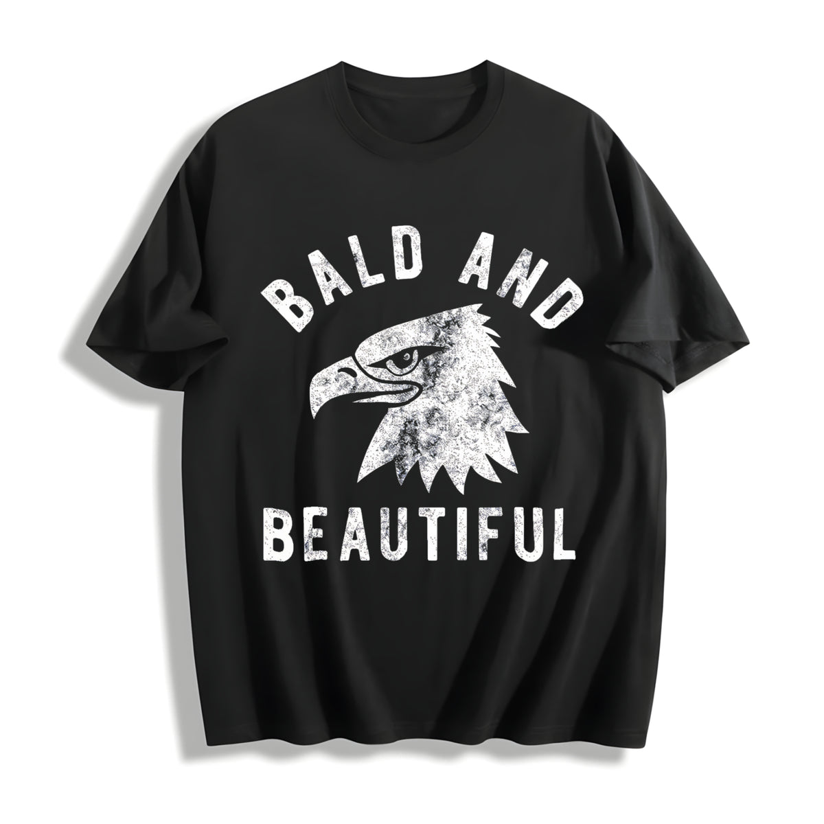 Bald and Beautiful Sarcastic Bald Eagle Fourth of July Cotton T-Shirt in Black