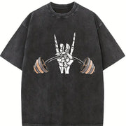 Skeleton Hand Lifting a Barbell Vintage Washed T-Shirt in Black