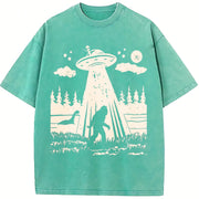Bigfoot Ufo Retro 90s Vintage Washed T-Shirt in Blue