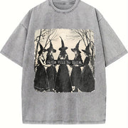 Girls Will Be Girls Halloween Witches Vintage Washed T-Shirt in Gray
