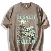 Inspirational for a with a Lighthouse and Ocean Waves Vintage Washed T-Shirt in Brown