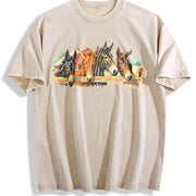 Farm Horse Western Country Vintage Washed T-Shirt in Beige