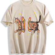 Cool Cat Y2K Harajuku Vintage Washed T-Shirt in Beige