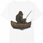 Bigfoot Fishing Retro Sasquatch Cotton T-Shirt in White