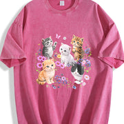 Cute Kitten Cat Lover Vintage Washed T-Shirt in Red