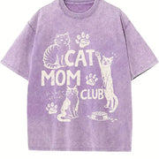 Cat Mom Club Life Is Better with Cats Vintage Washed T-Shirt in Purple