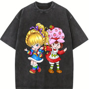 Strawberry Shortcake Friend 80s Cartoon Characters vintage washed oversized T-shirt in Black