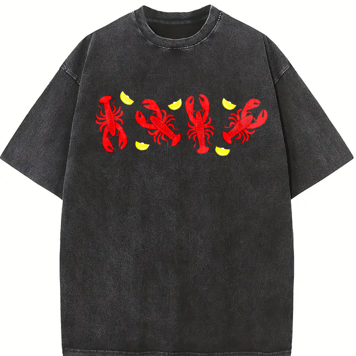 Lobsters Embroidered & for Beach Days & Coastal Road Trips Vintage Washed T-Shirt in Black