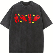 Lobsters Embroidered & for Beach Days & Coastal Road Trips Vintage Washed T-Shirt in Black