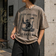 Hide and Seek Champions Vintage Washed T-Shirt in Brown