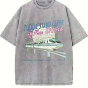 Monorail Inspired Please Stand Clear of the Doors Vintage Washed T-Shirt in Gray