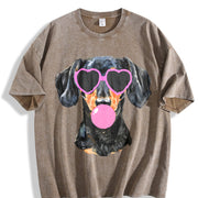 Dachshund Mama Blowing Bubble Vintage Washed T-Shirt in Brown