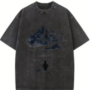 Lone Penguin Mountain Meme Vintage Washed T-Shirt in Black