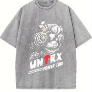 Weightlifting Bear Power Line Vintage Washed T-Shirt in Gray