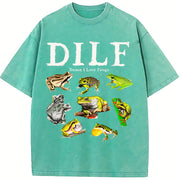 Dilf Damn I Love Frogs Frog 90s Vintage Washed T-Shirt in Blue